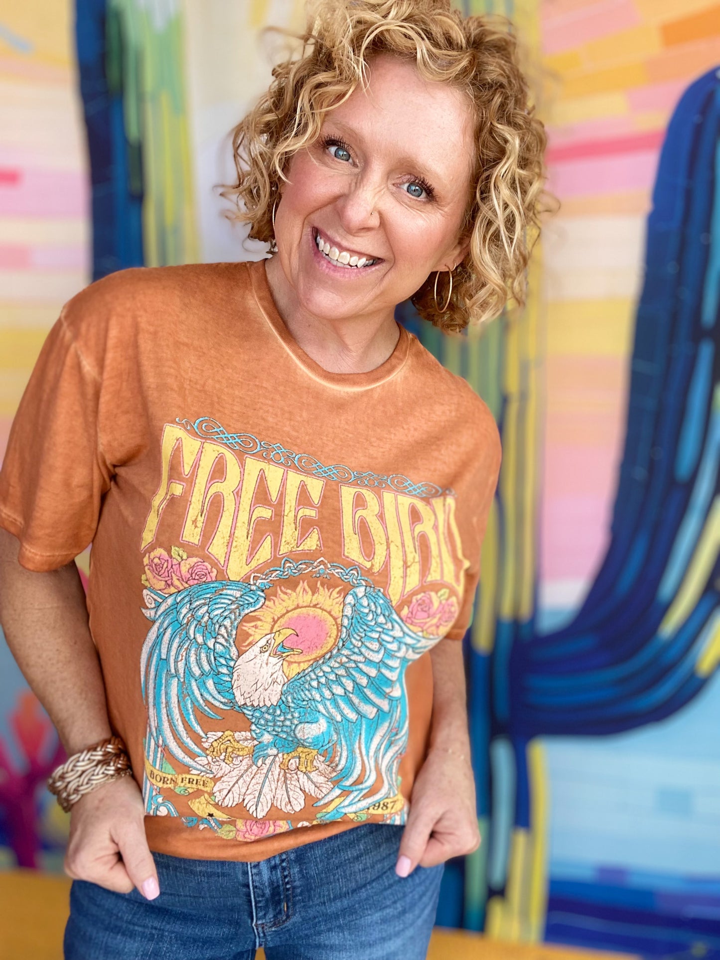 Free Bird Graphic 1987 Tee-Orange