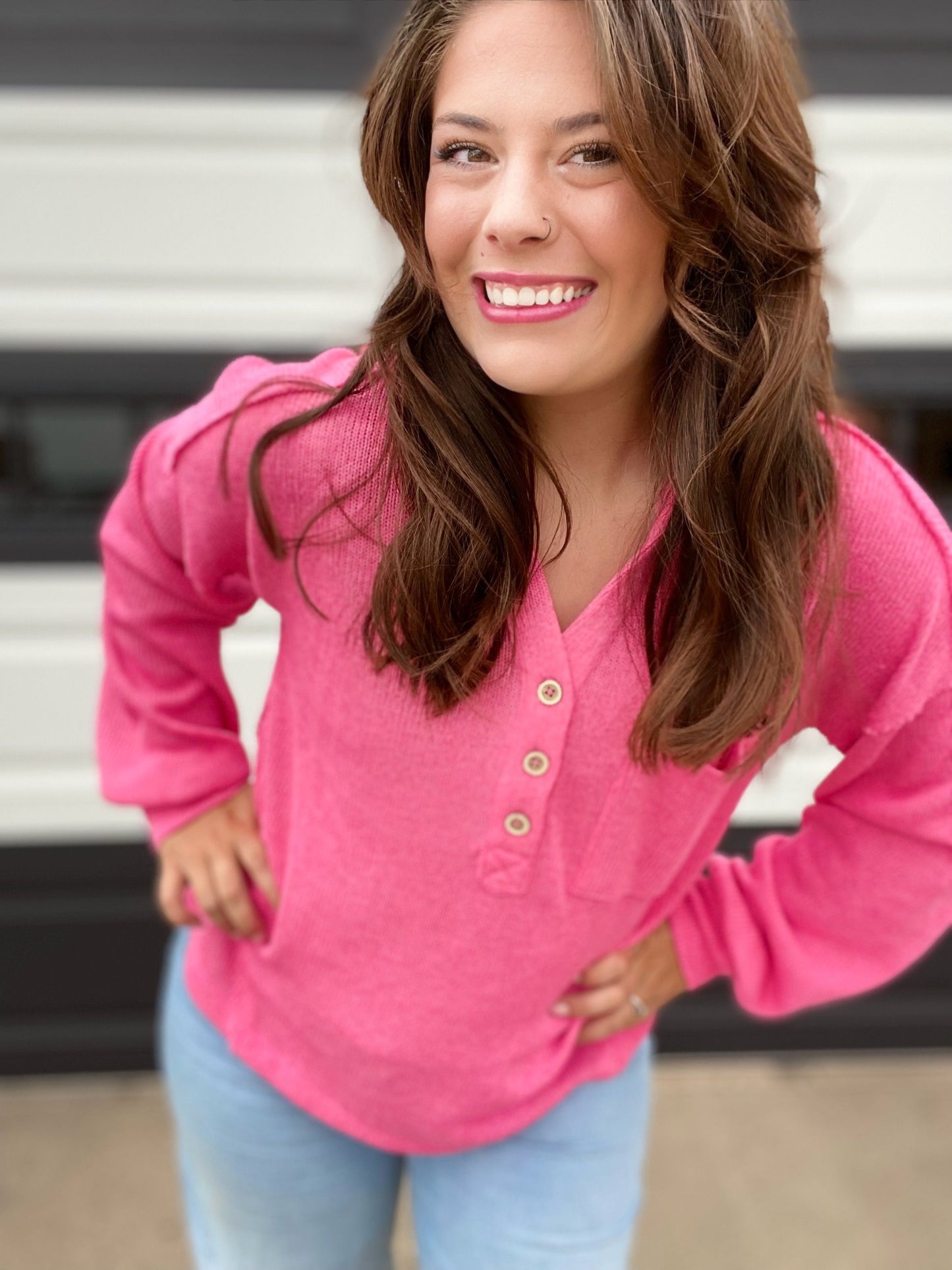 Bailee Half Button Hoodie- Pink