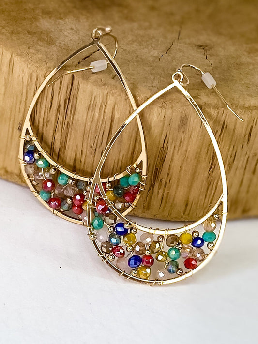 Earrings Jewel Tone Beaded Tear Drop Earring