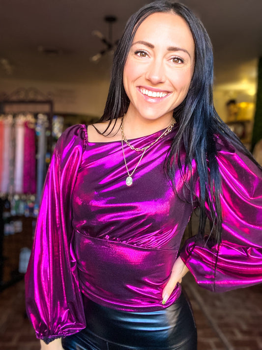 Shirts & Tops Metallic Shimmer Top-Fuchsia