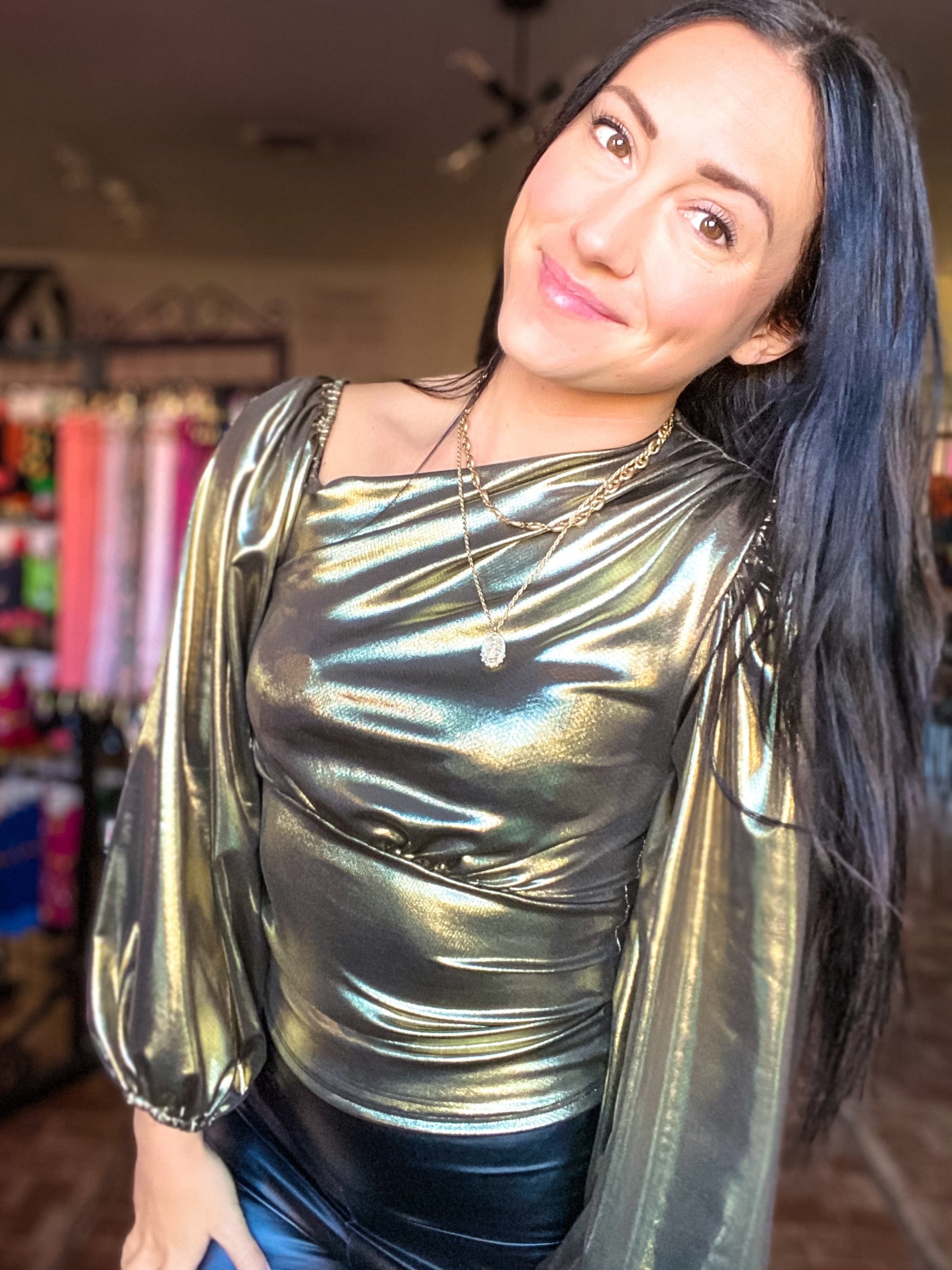 Shirts & Tops Metallic Shimmer Top-Gold