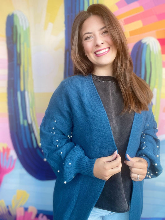 Tops Pearly Girl Fancy Cardi-Teal