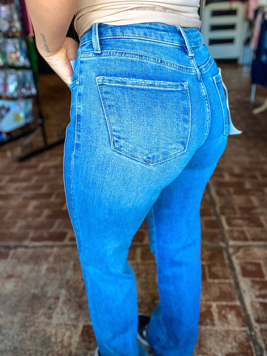 Bottoms Risen Jeans Mid Rise Wide Leg Retro Seamed Denim DK