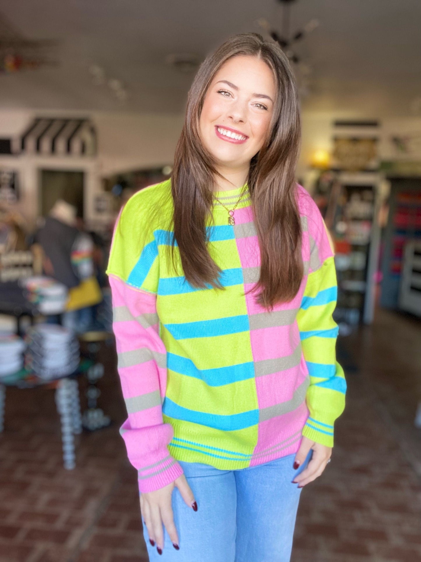 Shirts & Tops Sabrina Stripe Sweater- Brights