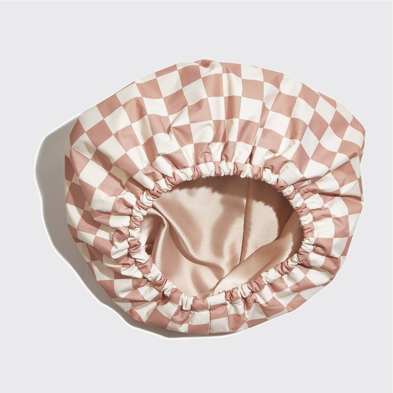 Other Goodies Satin Lined Flexi Shower Cap - Terracotta Checker