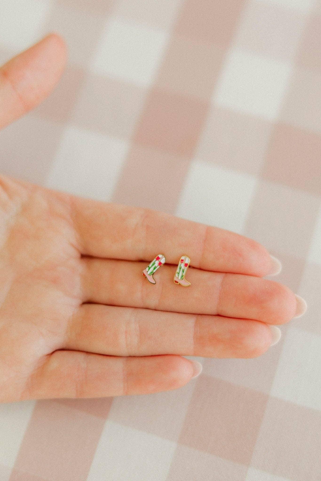 Jewelry Screwback Stud Earrings - Daisy Cowgirl Boot