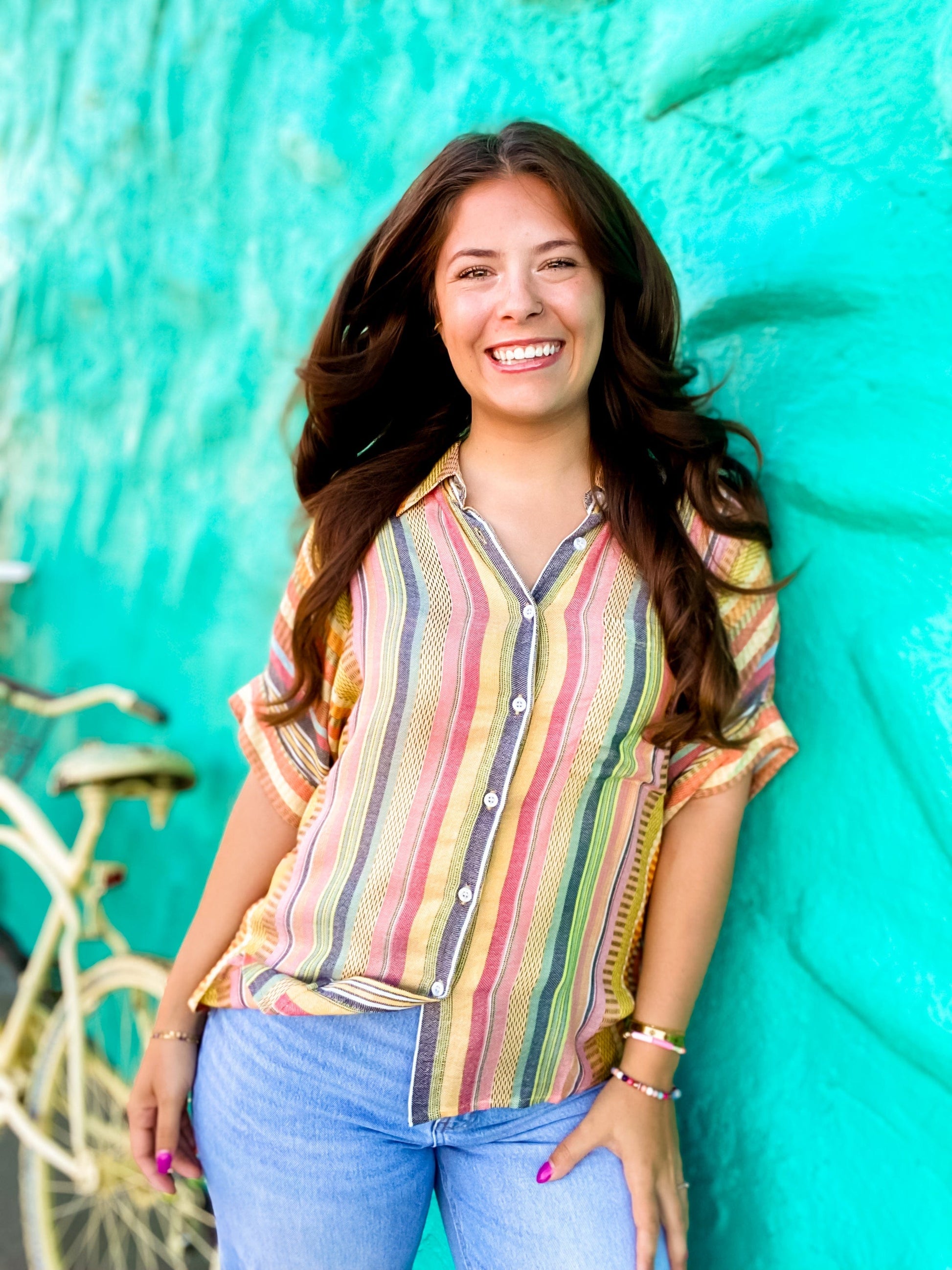 Tops Serape Stripe Button Down Yellow