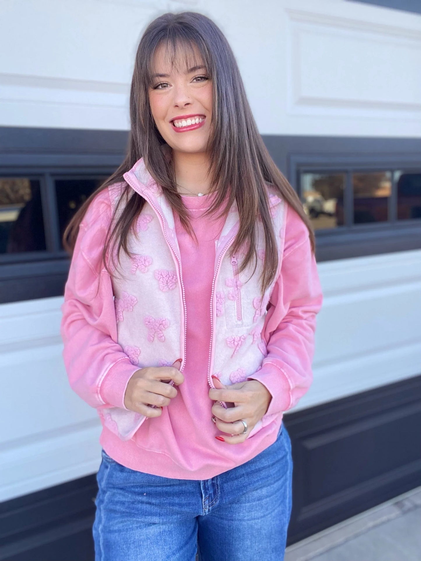 Outerwear Sherpa Bow Vest- Pink