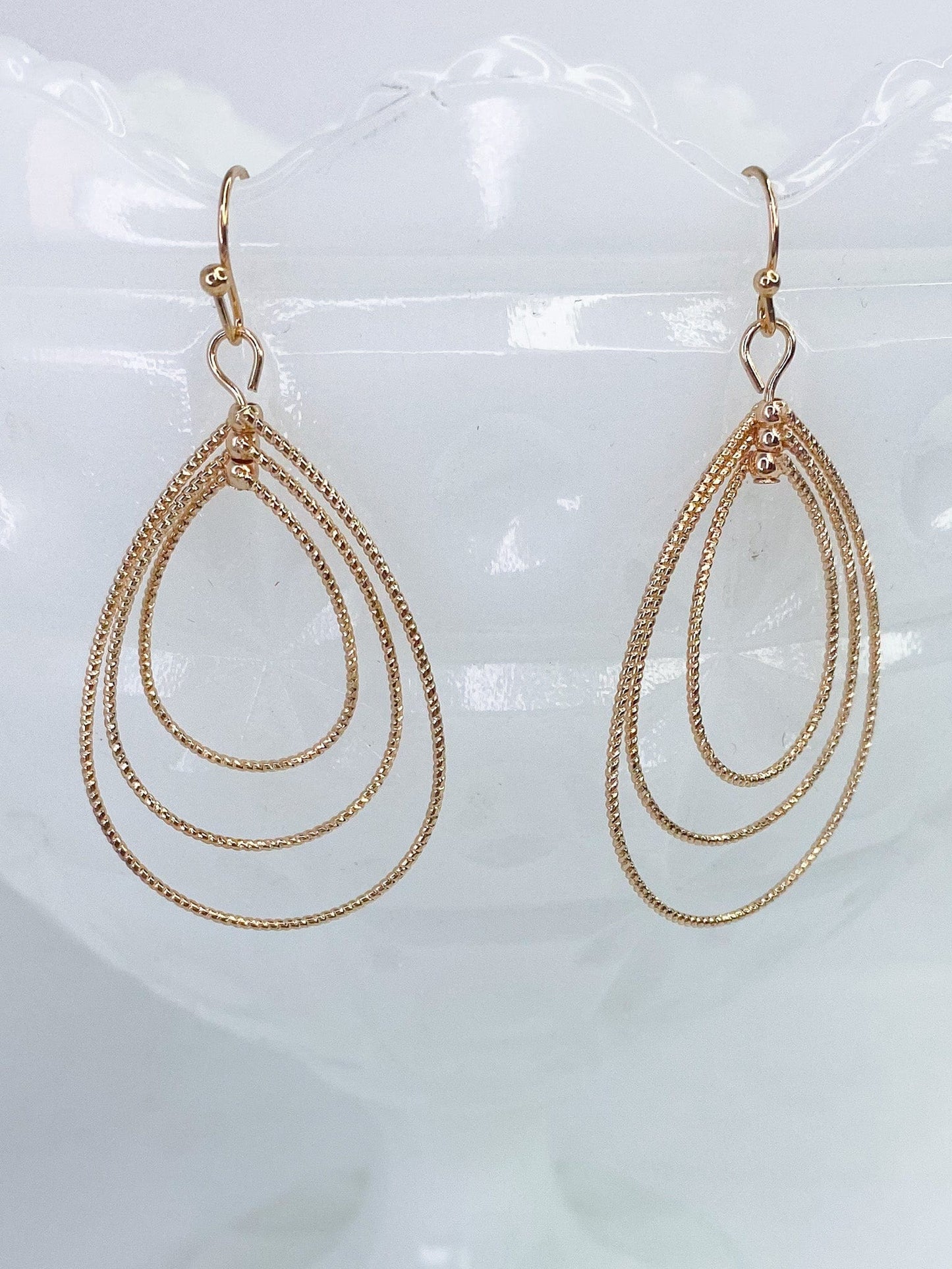 Earrings Sparkly Tear Drop- Gold