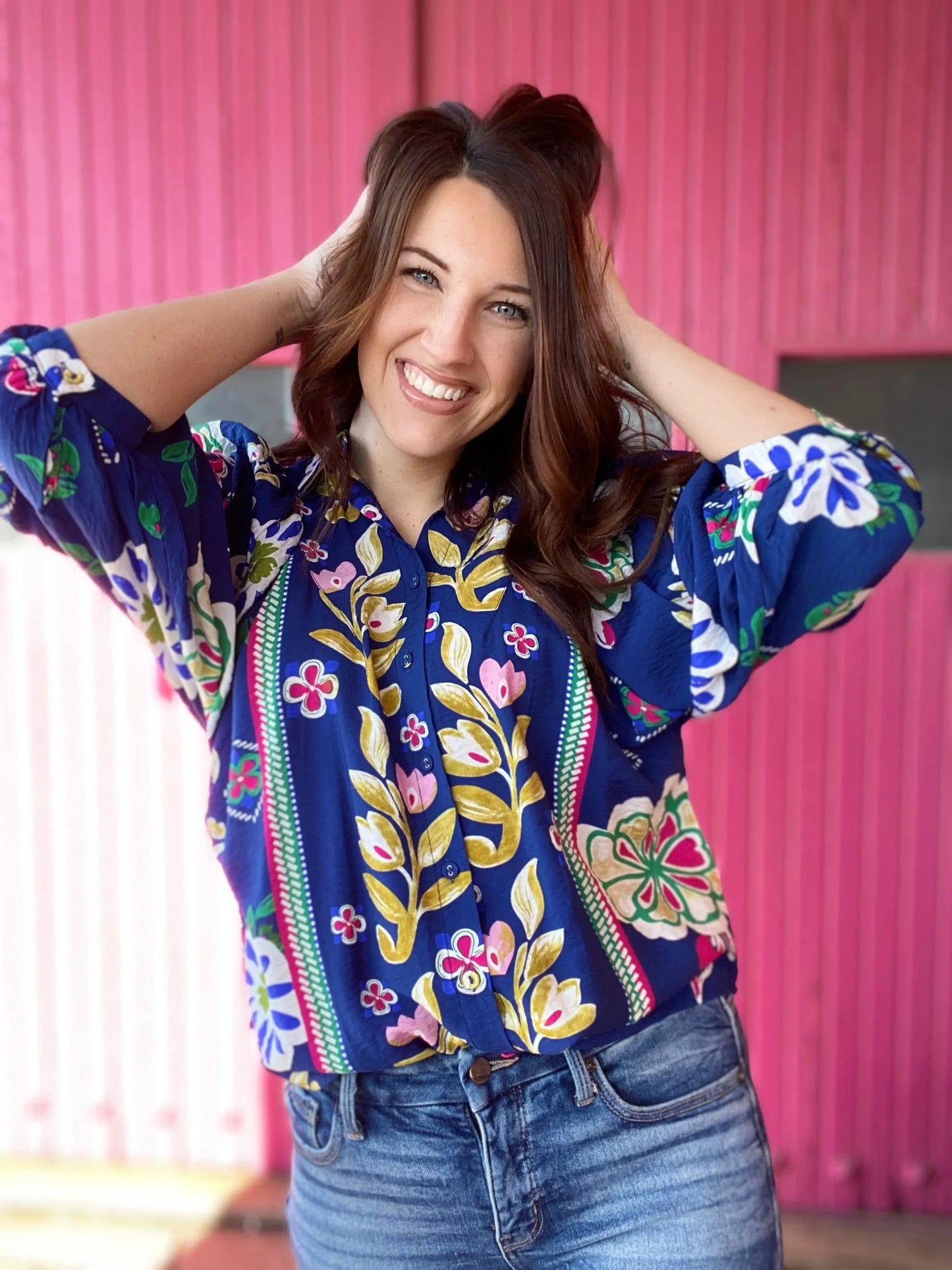Tops Sydnee Blue Floral Blouse