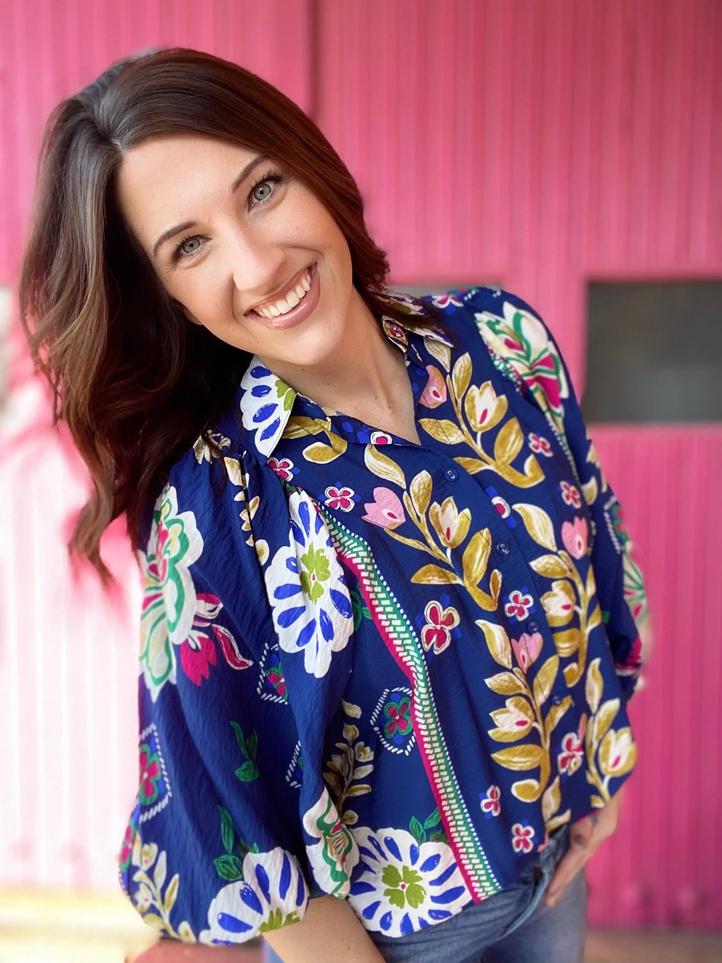 Tops Sydnee Blue Floral Blouse