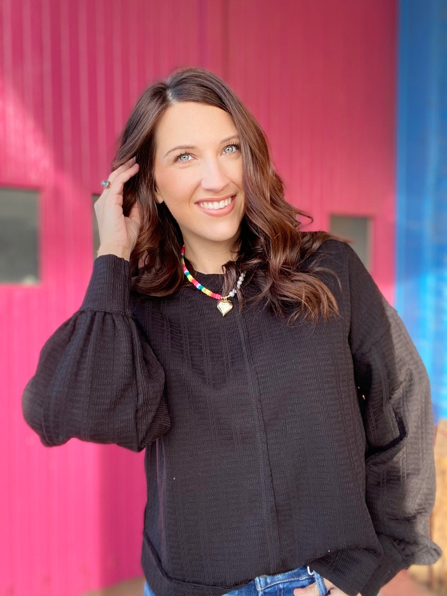 Shirts & Tops Tinny Waffle Knit Pullover- Black