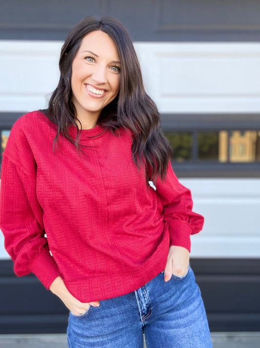 Shirts & Tops Tinny Waffle Knit Pullover- True Red