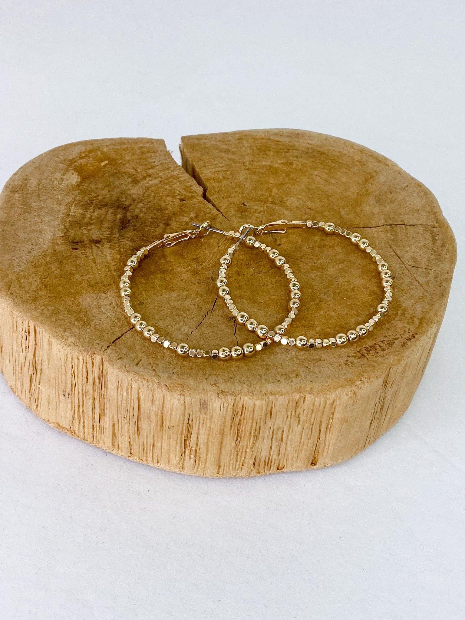 Earrings Tiny Ball Hoop Earring -Gold
