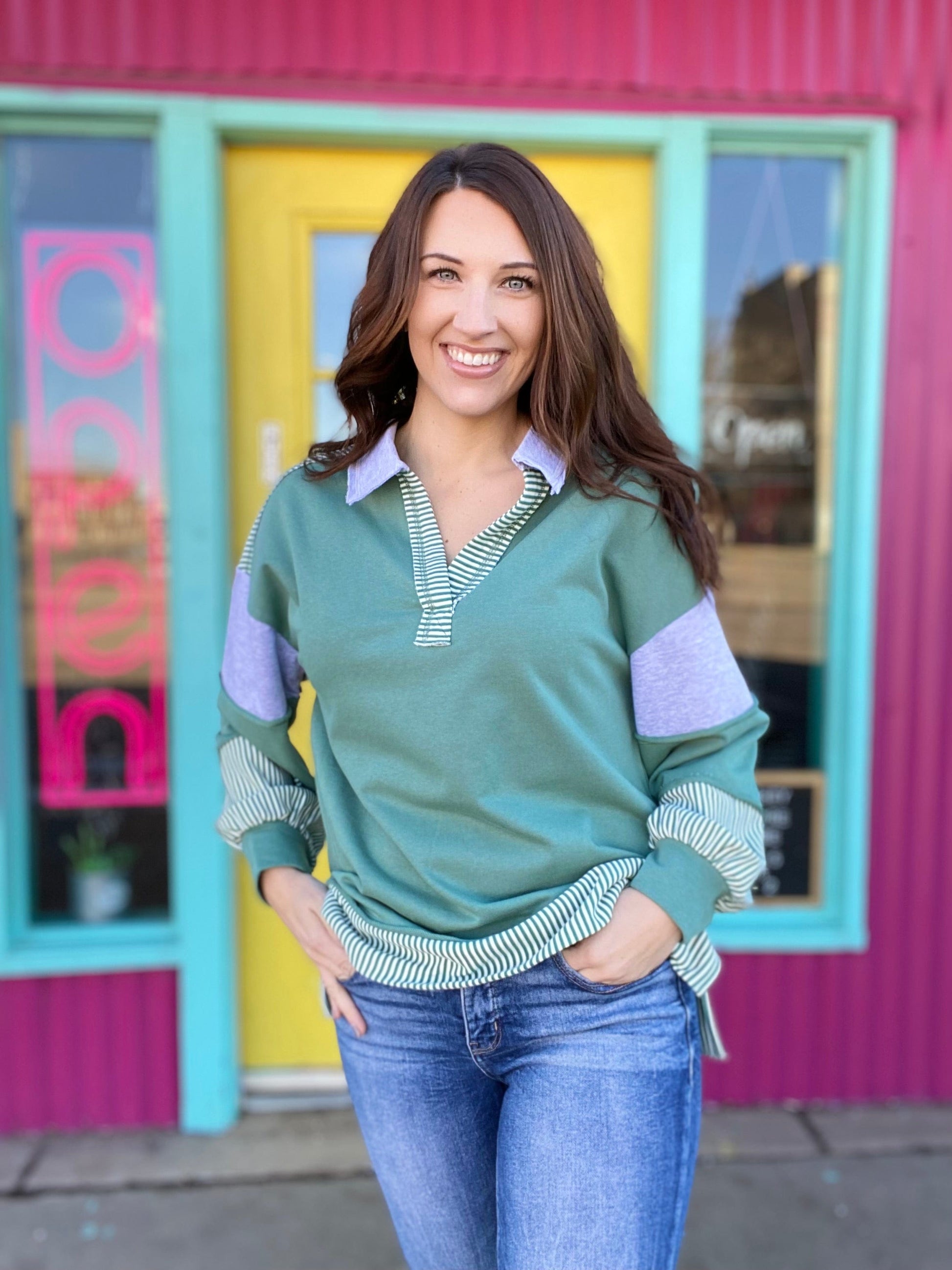 Shirts & Tops Traci Striped Pullover-Green