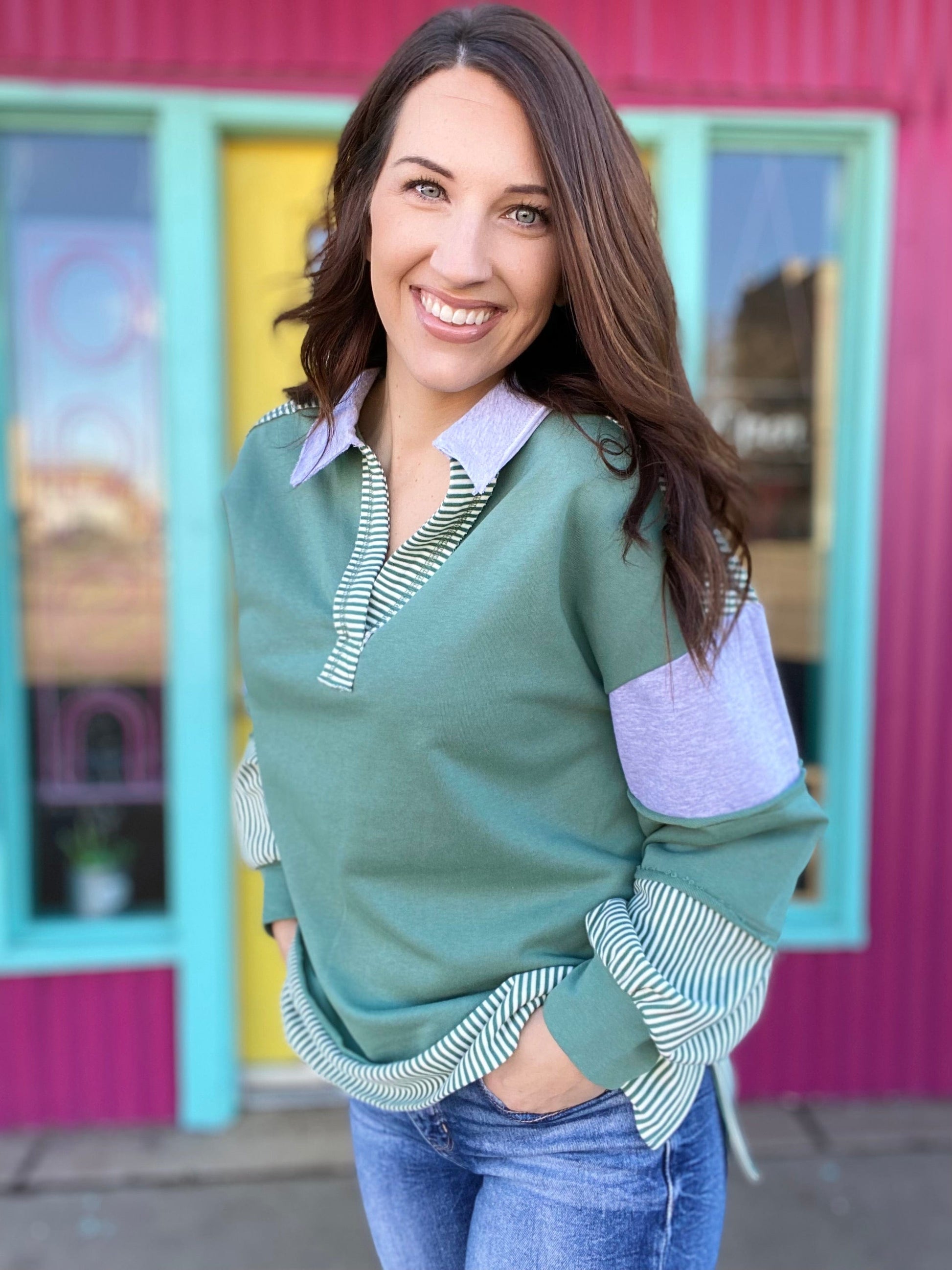 Shirts & Tops Traci Striped Pullover-Green
