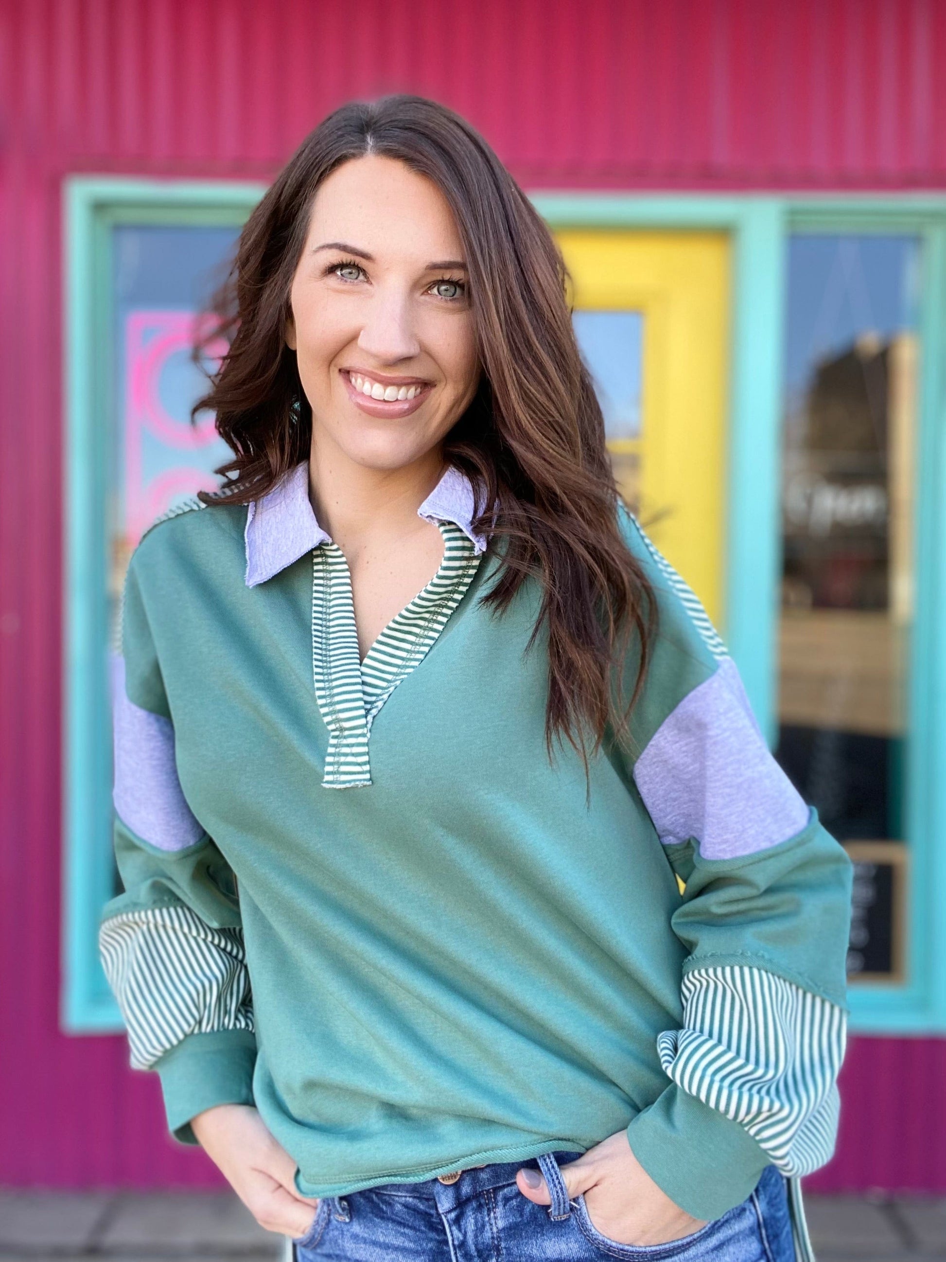 Shirts & Tops Traci Striped Pullover-Green
