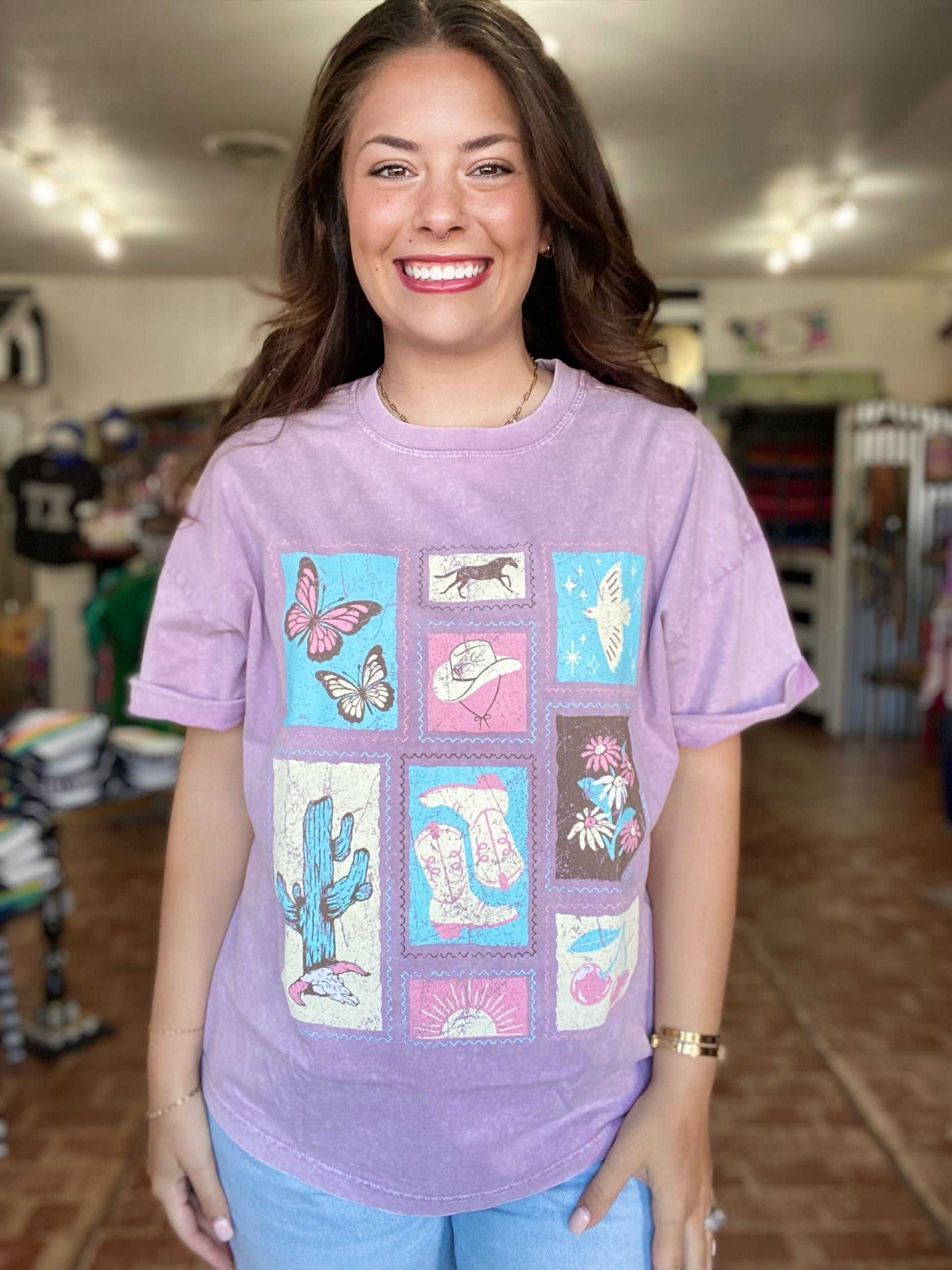 Graphic Tees Vintage Western Tee- Lavender