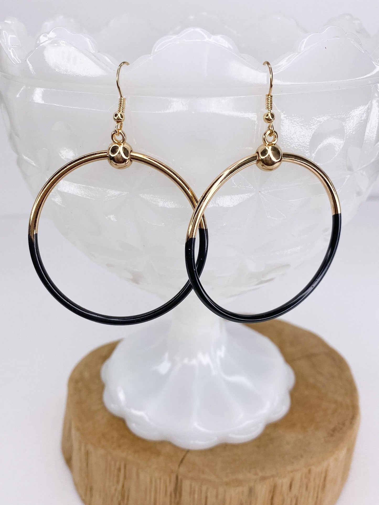 Earrings Black and Gold Hoop Earring